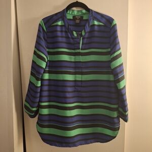 Verve Ami Women's Blue and Green Striped 3/4 Sleeve Blouse